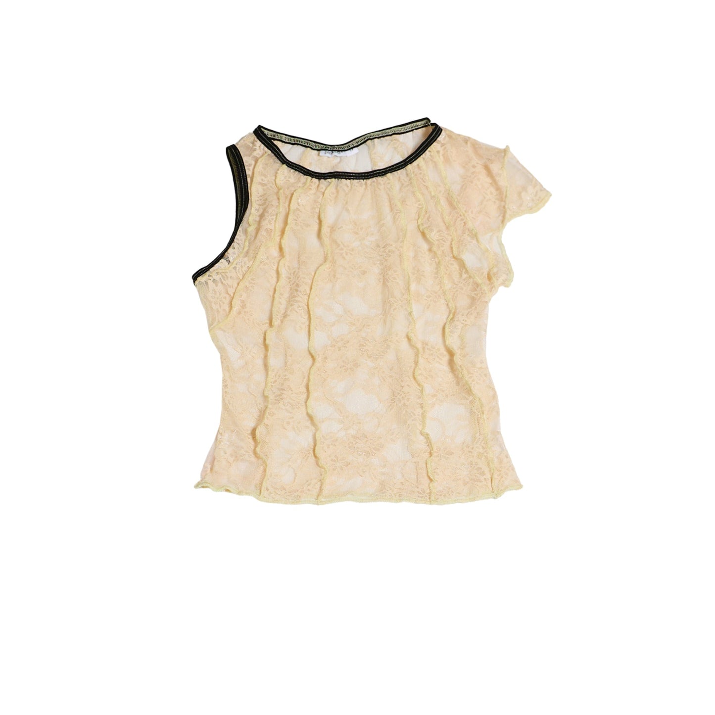 TOP RESTOS ENCAJE UNA MANGA / beige-champagne con bies negro