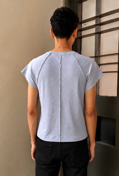 PARCHADO TOP / gris con rosa neón