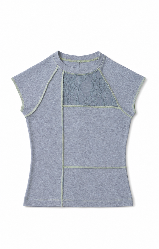 PARCHADO TOP / gris con encaje