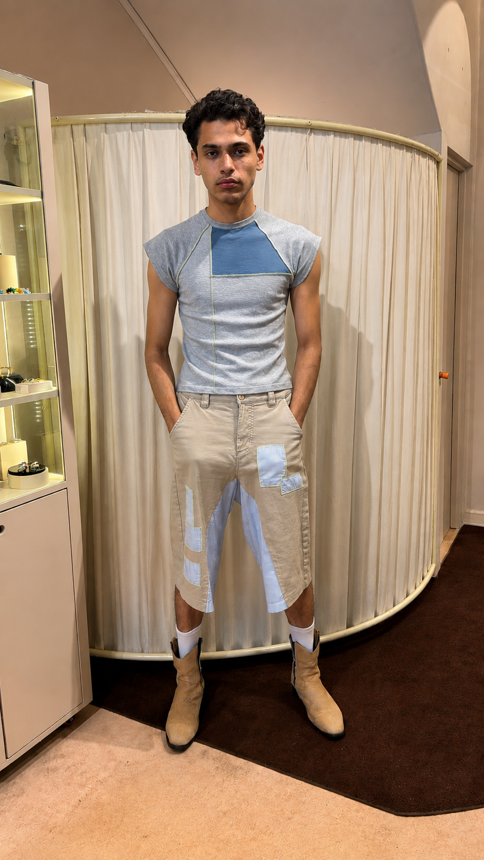 PARCHADO TOP / gris con azul acero