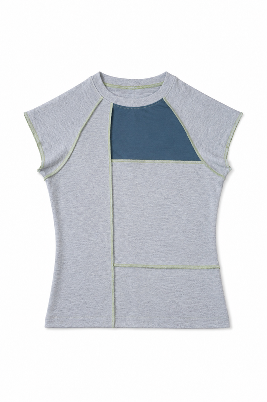PARCHADO TOP / gris con azul acero