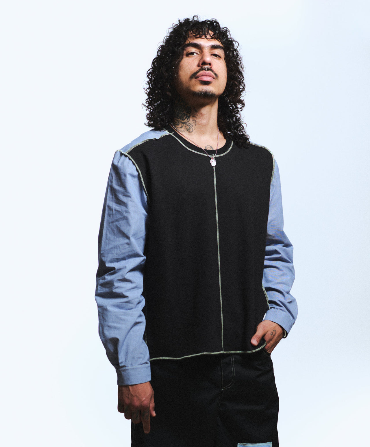 1/2 CAMISA 1/2 SUDADERA MANGA LARGA / negro