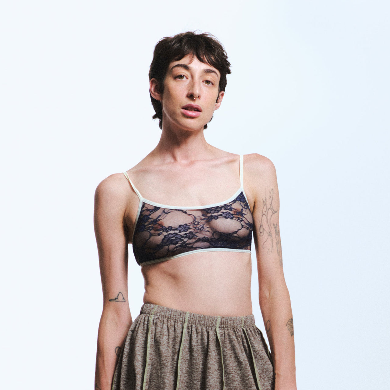 BRALETTE RESTOS ENCAJE / azul marino con bies hueso