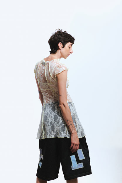 VESTIDO RESTOS ENCAJE / blanco-hueso