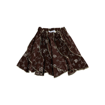 FALDA JJJ MINI / pana café con flores bordadas