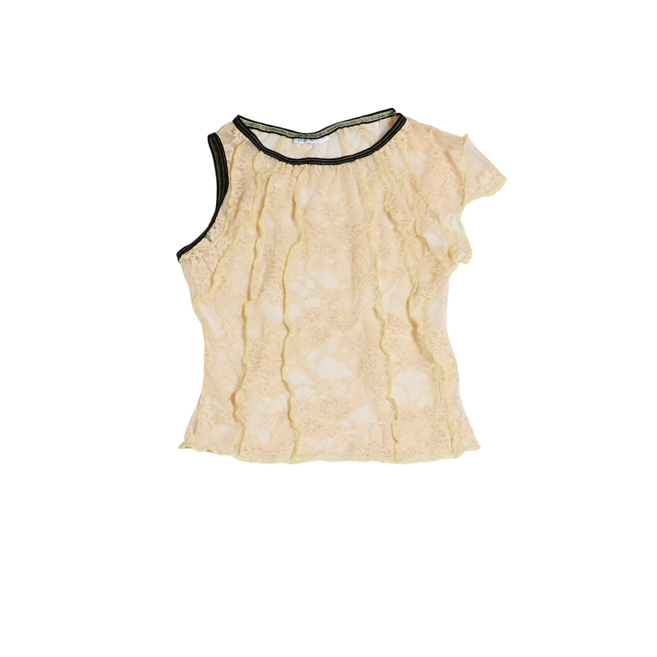 TOP RESTOS ENCAJE UNA MANGA / beige-champagne con bies negro