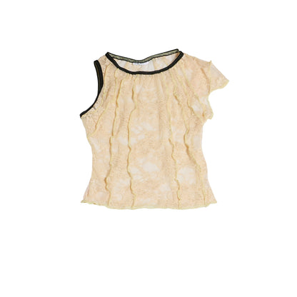 TOP RESTOS ENCAJE UNA MANGA / beige-champagne con bies negro