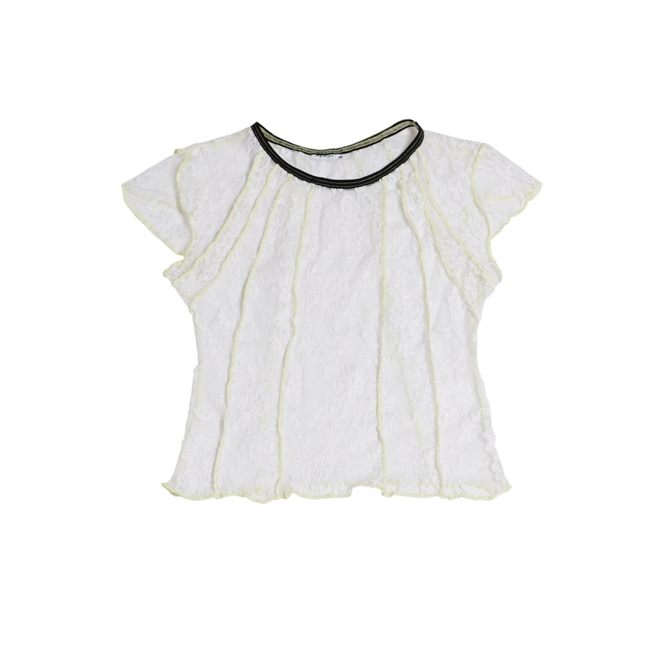 TOP RESTOS ENCAJE / blanco con bies negro