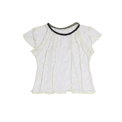 TOP RESTOS ENCAJE / blanco con bies negro
