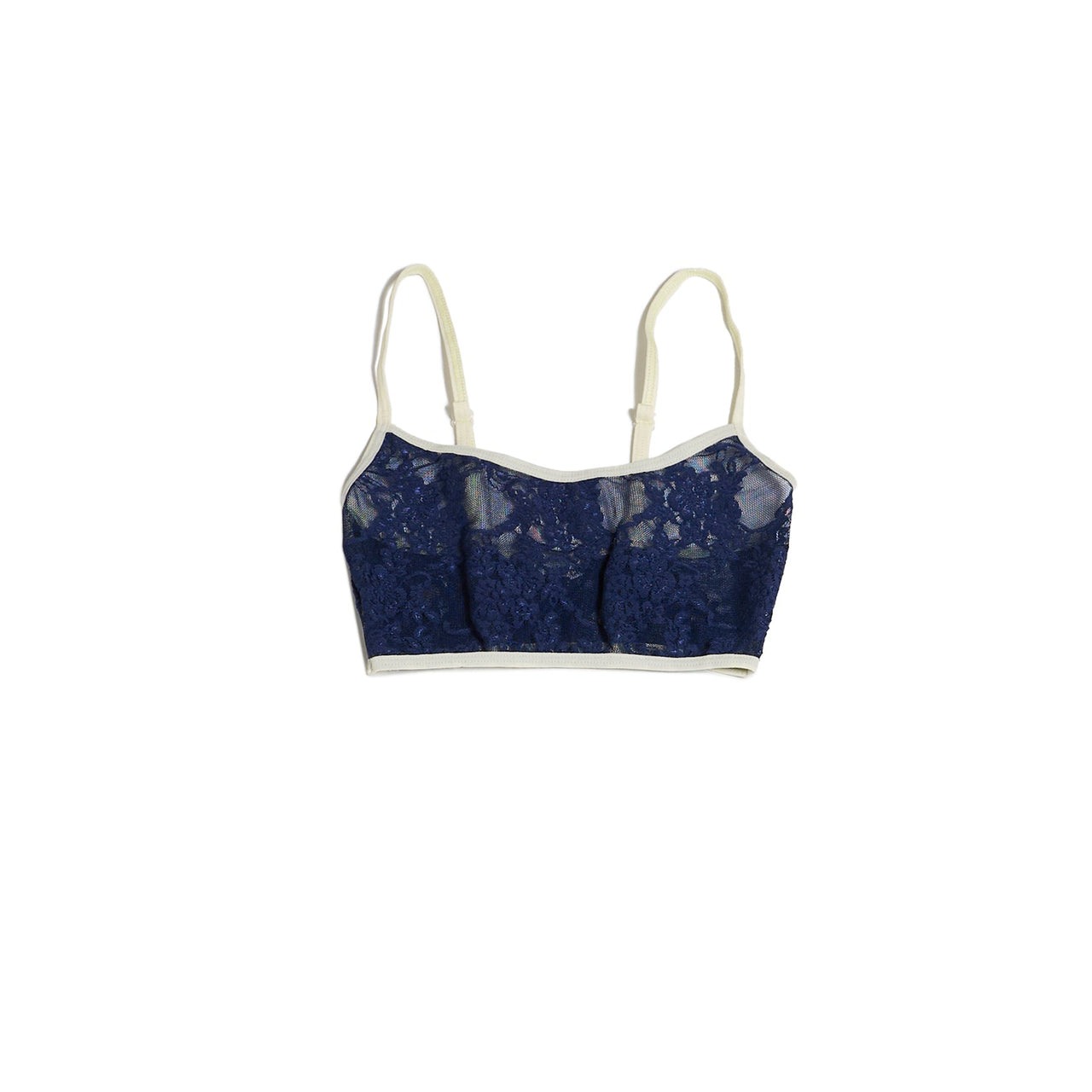 BRALETTE RESTOS ENCAJE / azul marino con bies hueso
