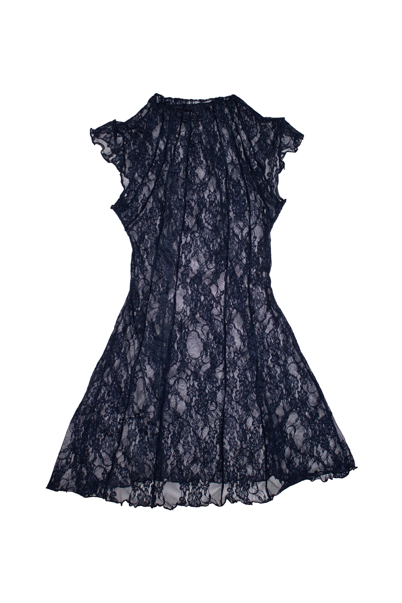 VESTIDO RESTOS ENCAJE / azul marino