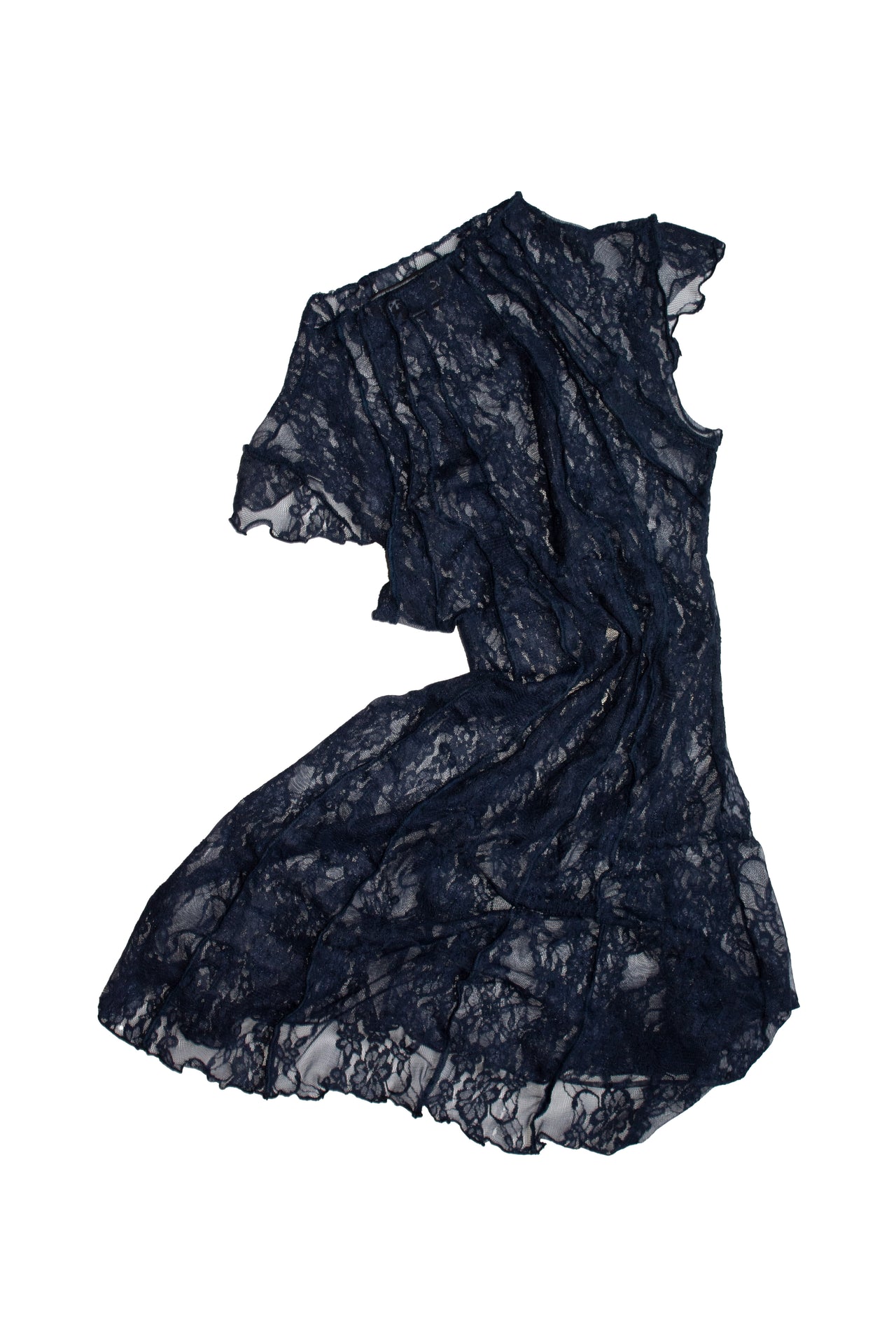 VESTIDO RESTOS ENCAJE / azul marino